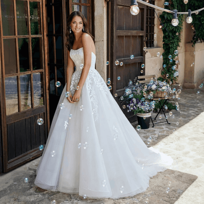 Off the shoulder wedding dress | A-line backless
