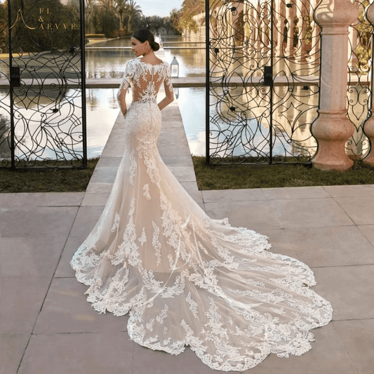 Long sleeve wedding dresses| lace mermaid wedding dress