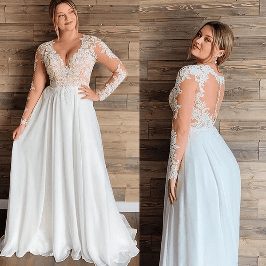 Long sleeve wedding dresses | Blackless a -line wedding dress | Lace