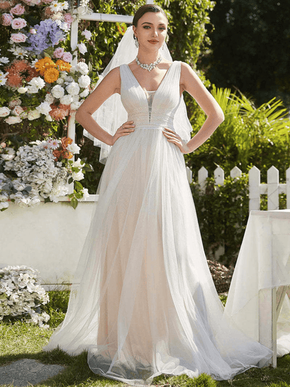 Sleeveless V-neck A-line wedding dress