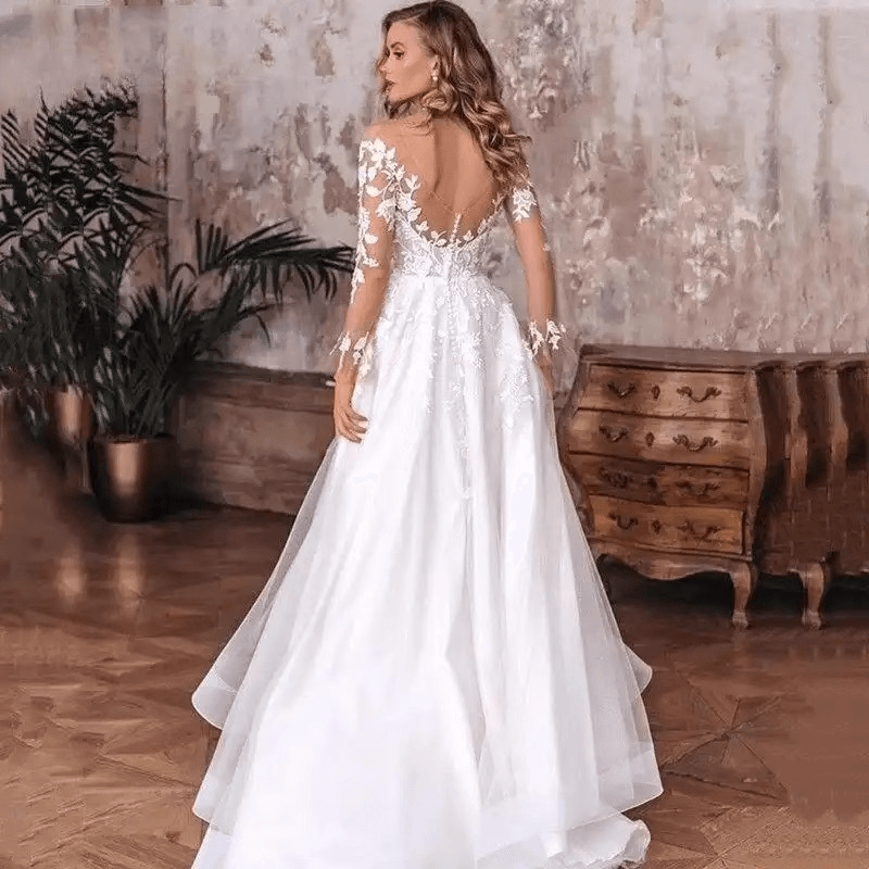 Simple elegant a line wedding dress with sleeves