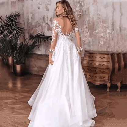 Simple elegant a line wedding dress with sleeves