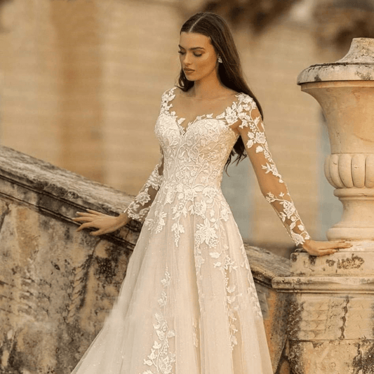 A line wedding dress with sleeves