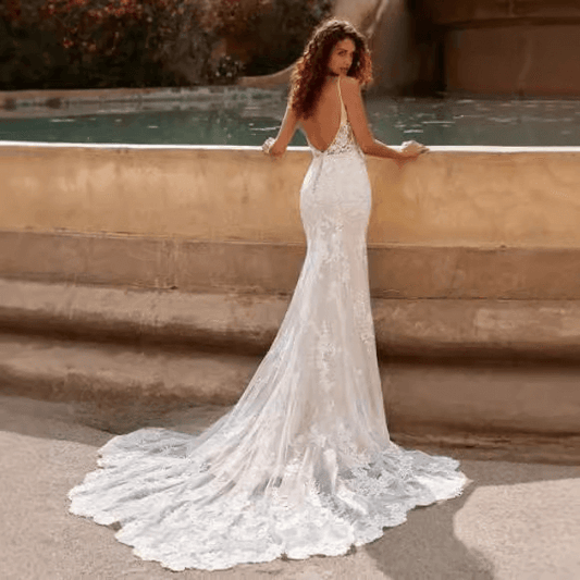 Strapless lace mermaid wedding dress | backless