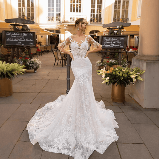 Lace mermaid wedding dress | half sleeves