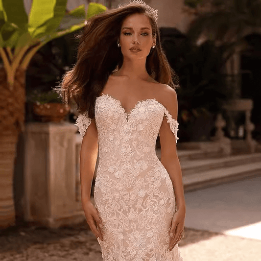 Lace mermaid wedding dress | off shoulder slim fit