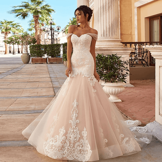Pink wedding dress | Backless | Off shoulder